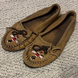 Minnetonka Brown Moccasins with Beaded Design